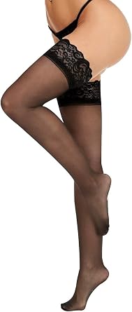 HELLOLAGIRL Lace Top Thigh High Stockings with beautiful floral design on the generous top welt