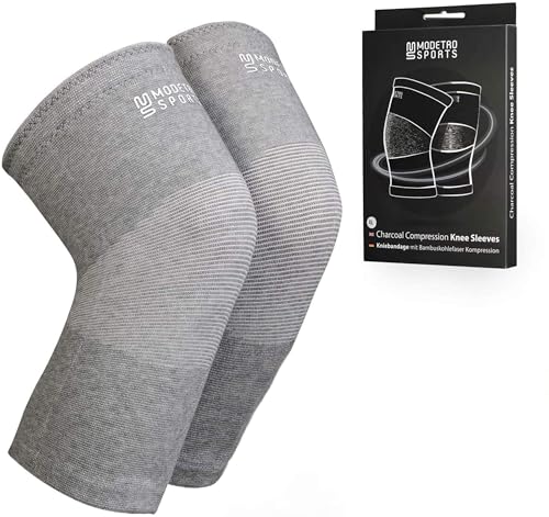 Modetro Sports Knee Compression Sleeve Comfortable Flexible Breathable Support Grey Large