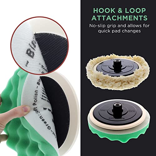 Tcp Global Ultimate 6 Pad Buffing And Polishing Kit With 6-8" Pads; 5 Waffle Foam & 1 Wool Grip Pads And A 5/8" Threaded Polisher Grip Backing Plate #TOP5