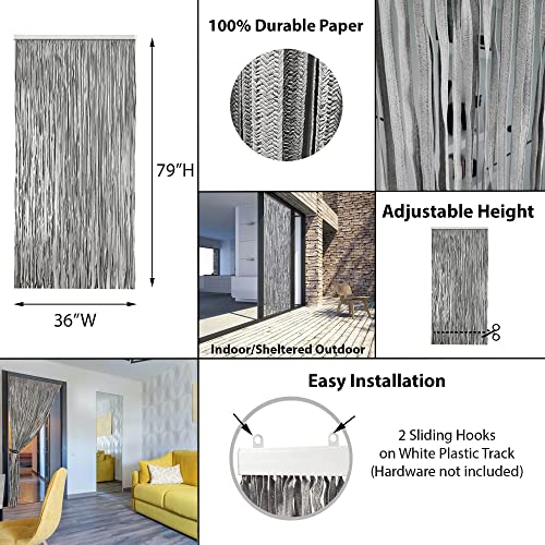 Evideco French Home Goods Braided Paper Chevron Curtain Door 94 Strings 78.8" H X 35.5" W Grey #TOP2