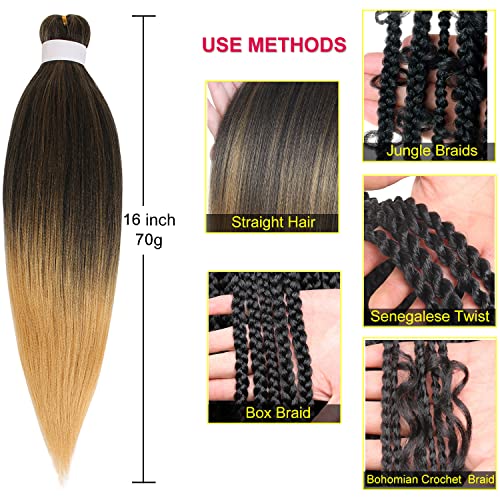 Leeven 16 Inch 8 Packs Pre Stretched Braiding Hair Ginger Braiding Hair Extension Braiding Hair Pre Stretched Kanekalon Knotless Braids (350#) #TOP2