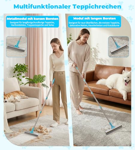 3-in-1-Tierhaarentferner: verstellbare, 160 cm Lange Teppichbürste, Handschuh zum Entfernen von Tierhaaren und tragbare Bürste zum Entfernen von Tierhaaren von Teppichen und Sofas