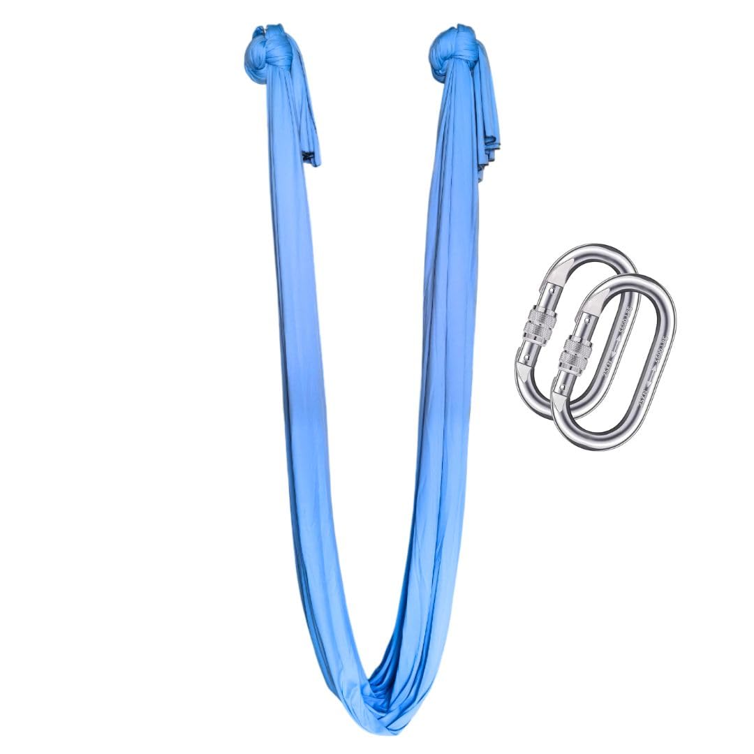 Streetup India® Lycra Fabric 6x1.5 Mtrs Aerial Swing/Yoga Hamock for Antigravity Yoga/Flying Yoga |With Carabiners |Light Blue
