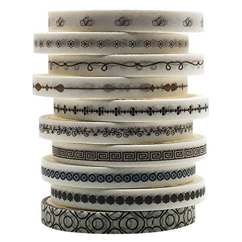 ZMLSED Vintage Pattern 5mm Wide Skinny Washi Tape Set 10 Rolls Minimalist Japanese Masking Decorative Tapes for Bullet Journal Planners DIY Decor Crafts Arts Scrapbooking Adhesive