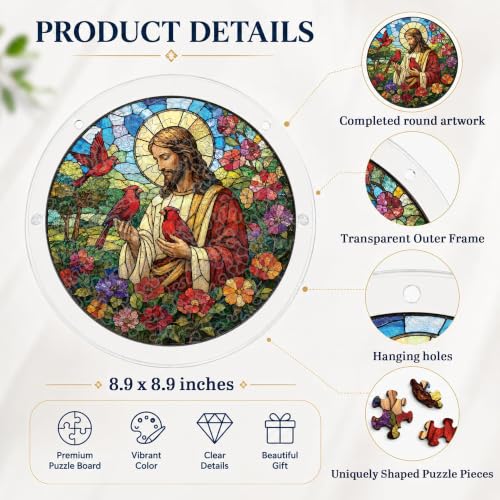 8.9 Inches Jesus Cardinal Puzzle Suncatcher, Christian Gifts, Christian Decor for Women, Men by Emotional Uplifting - Used condition - Image 3