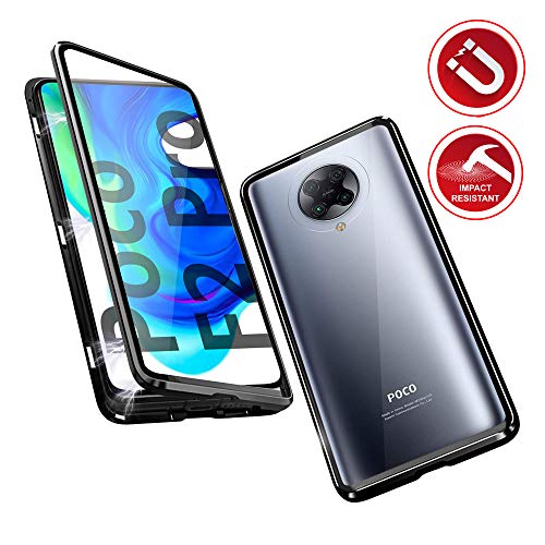 DoubTech Funda para Xiaomi Poco F2 Pro Carcasa Adsorcion Magnetica Tech Cover 360 Grados Protección Marco Aluminio Vidrio Templado Imán Fuerte Metal Flip Case