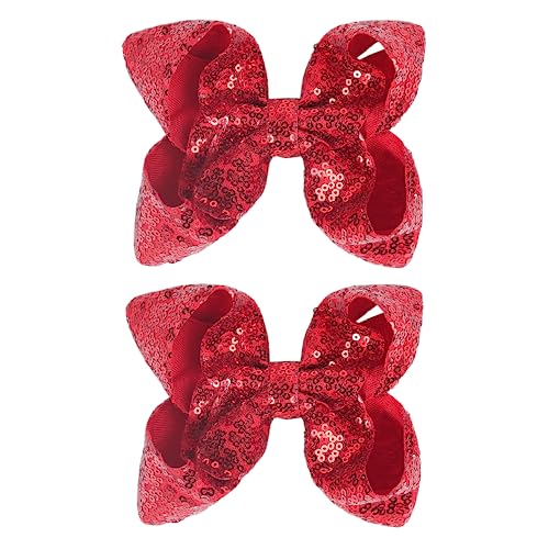 2 PCS Enchanting 5-Inch Fairy Fashion Bow Hairpin: Multicolor Option Sequins Hair Clip for Kids and Teenage Girls(Red)