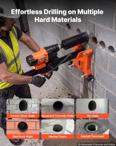 Image of VEVOR Diamond Core Drilling Machine Dry and Wet 0.8-8 in Drilling Diameter | 8 Drill Bits, Rolling Core Drill Rig, Wheeled Stand, Lifting Handle, 3000W 800RPM, UNC1 1 /4-7 Thread for Concrete Brick Stone