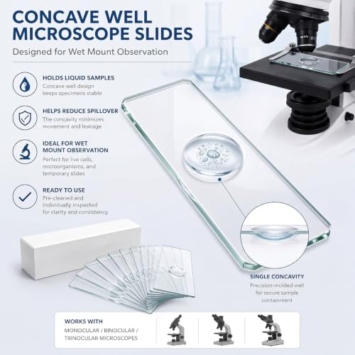 Image of Tellegloww 10 Pcs Pre-Cleaned Single Concave Microscope Glass Slide 3 inch x 1 inch
