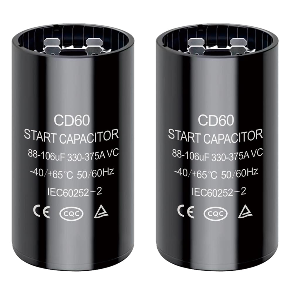 88-106 uf/MFD CD60 Round Start Capacitor ±20% 50/60 Hz 330-375 VAC Round Motor Well Pump Start Capacitor (88-106 uf/MFD, 2)