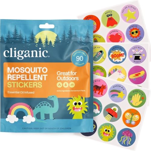 Cliganic Mosquito Repellent Stickers for Kids (90 Pack) - Animal Toddler Patches, Natural DEET-Free,...