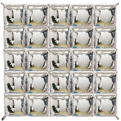 Silver Square Foil Balloon Metallic Wall Backdrop Double 25PCS Arch Kit