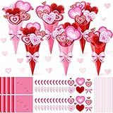 Valentine's Day Flower Bouquet Kit: our Valentines flower bouquet craft kit includes everything you need to make 24 beautiful craft bouquets; The kit includes 24 sheets of brown kraft paper, 24 sheets of flower cardstock, and 100 grass green plastic ...