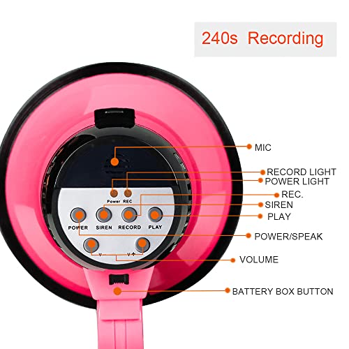 Mymealivos Portable Megaphone Bullhorn 20 Watt Power Megaphone Speaker Voice And Siren/Alarm Modes With Volume Control And Strap (Deeppink)… #TOP1