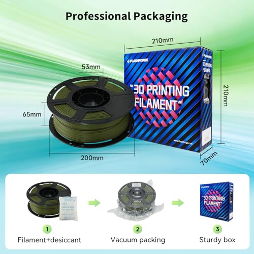 Image of FLASHFORGE High Speed PLA+ 3D Printer Filament Olive Green, Enhanced Melt Flow for Faster, Smoother Prints, 500mm /s Rapid Printing, Feature Sleek Matte Finish, Rich and Solid Color