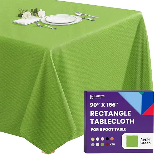 Image of Gee Di Moda Rectangle Tablecloth - 90 x 156 Inch Apple Green Table Cloth for 8 Foot Tables with Floor-Length Drop - Heavy Duty Washable Fabric for Holiday Party, Dinner, Weddings & Baby Shower