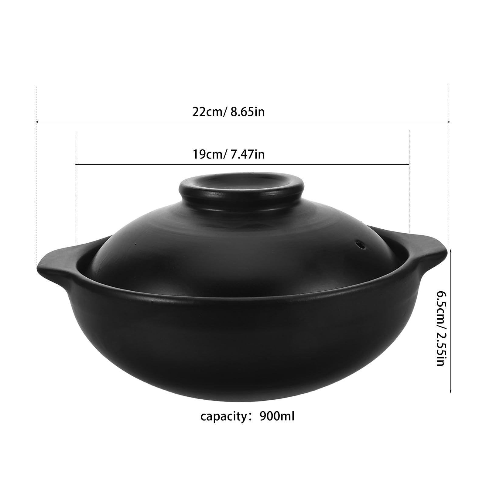 Balacoo Olla de Barro de Cerámica Negra 900ml para Sopa y Guisos