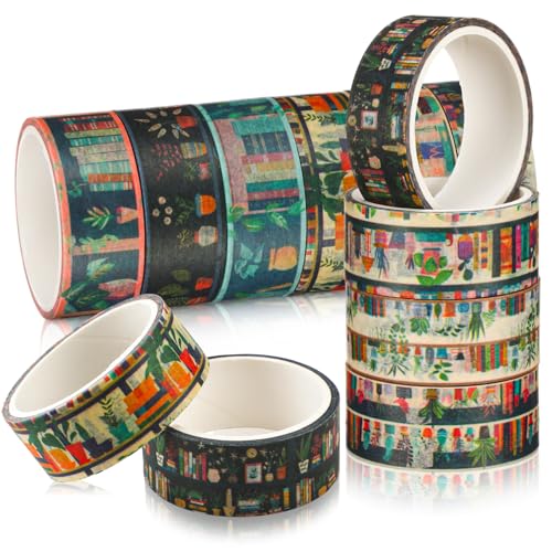 Janlaugh 24 Rolls Book Washi Tape Gifts Bulk Bookcase Vintage Tape Stickers for Journaling DIY Crafting Gift Wrapping Gifts Scrapbook Planner and DIY Decor Book Lovers Women Students Readers Teachers