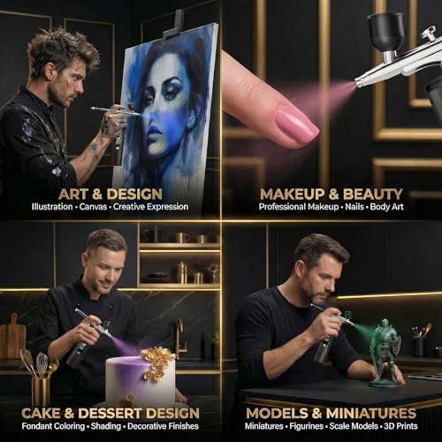 Image of Airbrush Kit with Compressor - 48 PSI Cordless Airbrush Gun, Nail Airbrush Machine & Airbrush Sets - Anti-Clog Air Brush for Nails & Airbrush Makeup Kit - 4000mAh Battery, 3 Modes