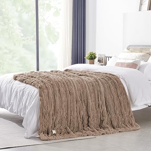 Rhein Home Heated Throw Blanket, Electric Blanket Throw Size Velvety Soft Fast Heating Blanket Machine Washable With 4 Heat Settings 3H Auto Off 50''×60'' (Brown) #TOP3