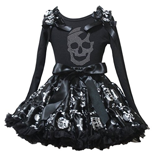 Camiseta Calavera Negro infantil de manga larga para fiestas de Halloween y tardes de otoño