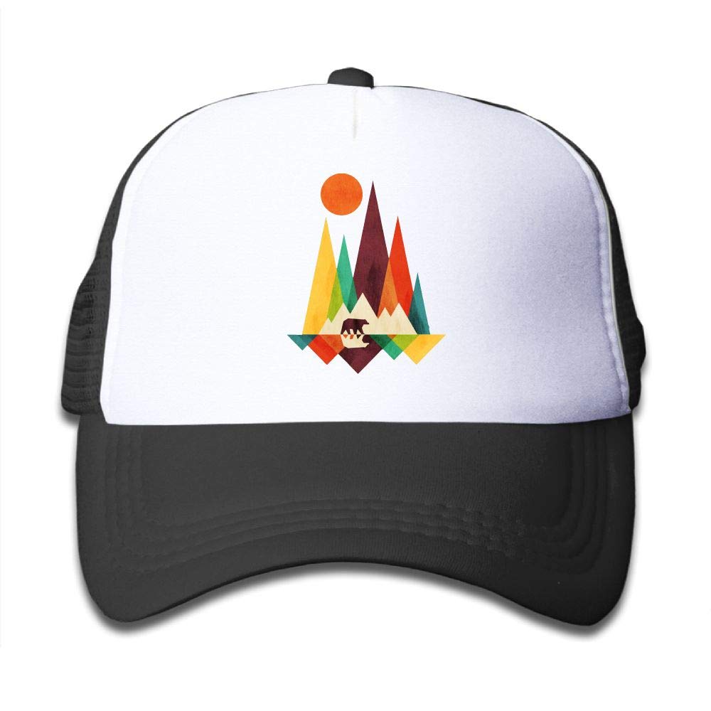 KKMKSHHG Mountain Bear Colorful Youth Adjustable Mesh Hats Baseball Trucker Cap for Boys and Girls