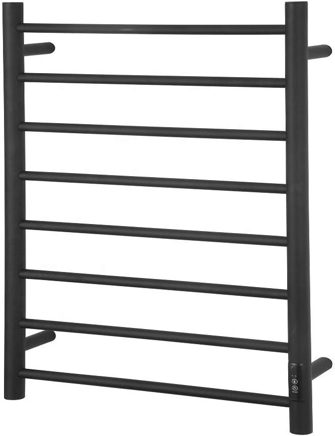LUNEZY Towel Drying Rack, Electric Heated Towel Rack Stainless Steel Wall Mounted with 8 Round Bars Black Painted Home Bathroom Accessories (Plugin)