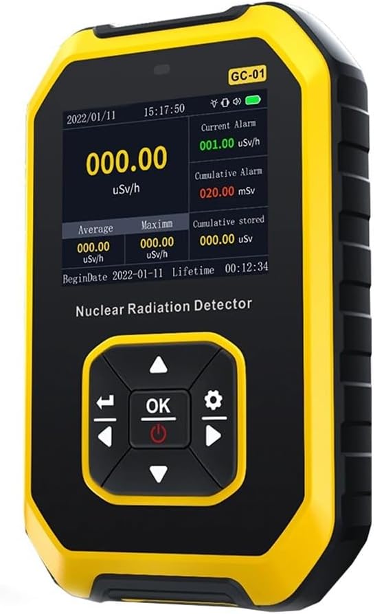GC-01 Geiger-Counter Nuclear Radiation Detector Personal Dosimeter 65KeV-1.5MeV Energy Range with LCD Display for X-Ray for CT Tiles Marble(yellow)