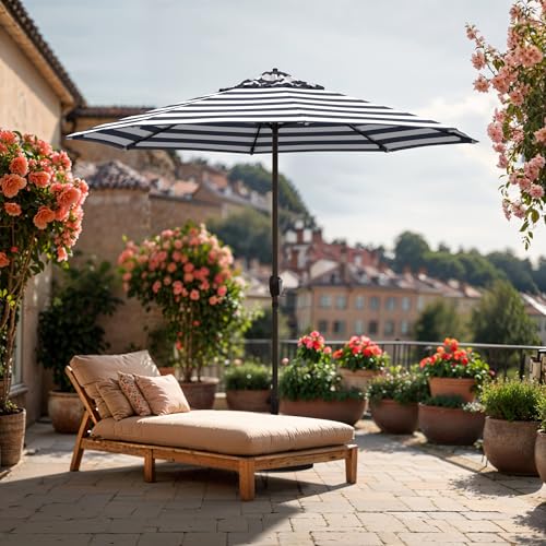 Image of California Umbrella 8-Year Protection 9 Ft Outdoor Patio Umbrella, Solstice Fade-Resistant Fabric, Auto-Tilt, Heavy Duty Aluminum Frame, 8 Reinforced Ribs for Pool or Deck, Bronze Pole