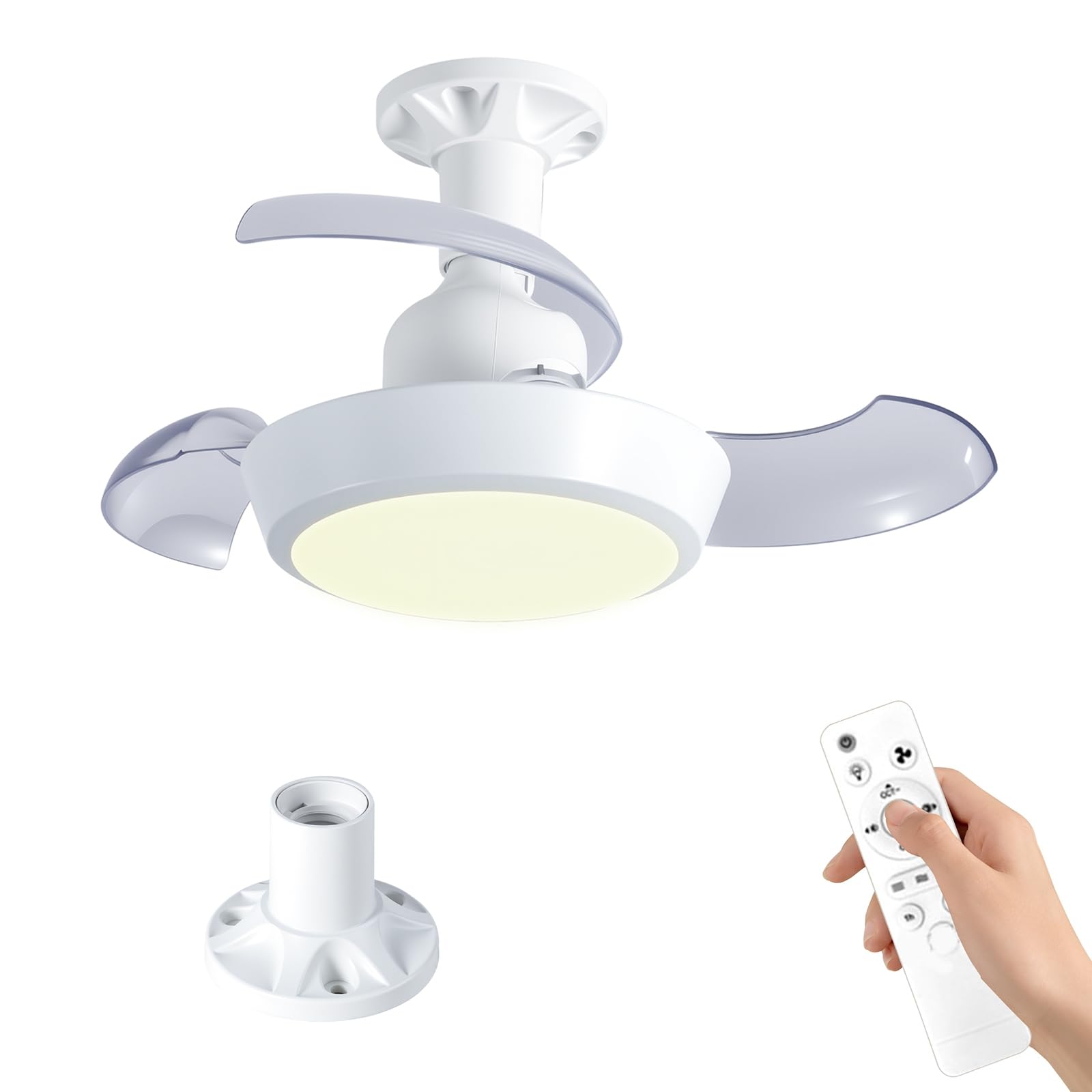OEHUG Ceiling Fan Light with E27 Base,33W Ceiling Fans with Lights and Remote Control,3 Color 3 Speed,Timer,42cm Small Fan Light for Bedroom Kitchen Living Room (White)
