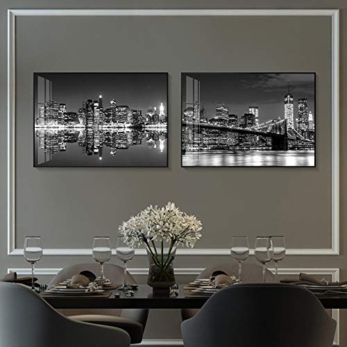 Affiche Paris New York noir et blanc en toile 40x60cm pour décoration murale de maison sans cadre