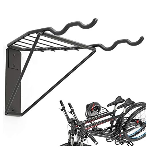 TORACK Bike Storage Rack, 2 Bicycle Hanger, Mountain Bike Wall Mount, Foldable Horizontal Bike Holder, Bike Hook for Garage, Indoor Space Saving, Portable Bicycle Stand, Reinforced: Super Sturdy