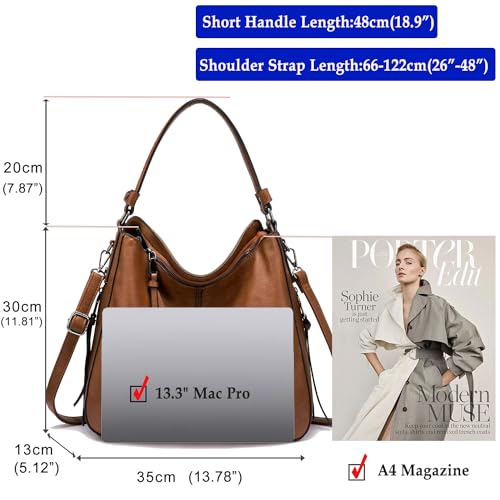 BestoU Bolsos de Mujer Bolso Bandolera Tote Grande De Hombro Bolsos PU Cuero Billetera 3pcs Set (marrón) - imagen 5