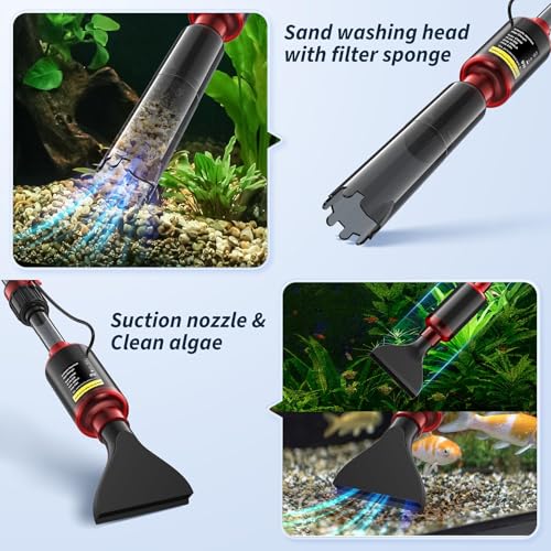 Image of Fish Tank Cleaner, Aquarium Gravel Cleaner, 530GPH /32W Electric Fish Tank Cleaning Tools, Adjustable Water Flow Fish Tank Gravel Cleaner Vacuum, Aquarium Cleaner Kit for Water Chang, Wash Sand (Red)