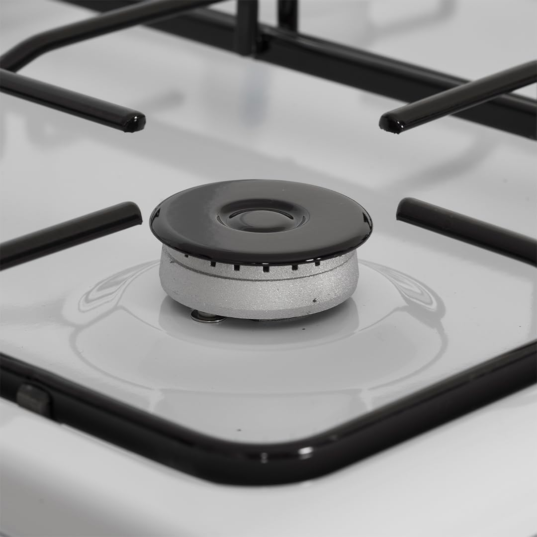 Svan Cocina Gas Butano, 4 Zonas de Cocción, Horno 43L, Blanco, OKG45MW00. Control Manual, 2 Programas de Cocción, Cristal en Puerta de Doble Capa, Tapa Abatible Metálica