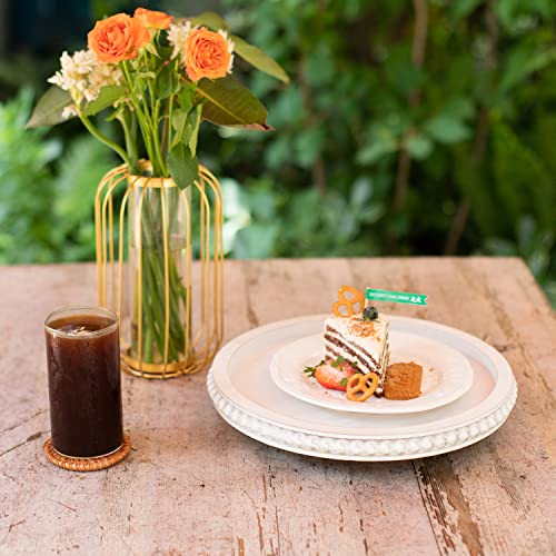 Hpc Decor 12 Inch Beaded Lazy Susan- Wooden Lazy Susan Organizer- Farmhouse Table Decor- Round Lazy Susan For Table Cabinet- Kitchen Turntable 360 Degrees Rotating Table Decor Spinning Tray (White) #TOP2