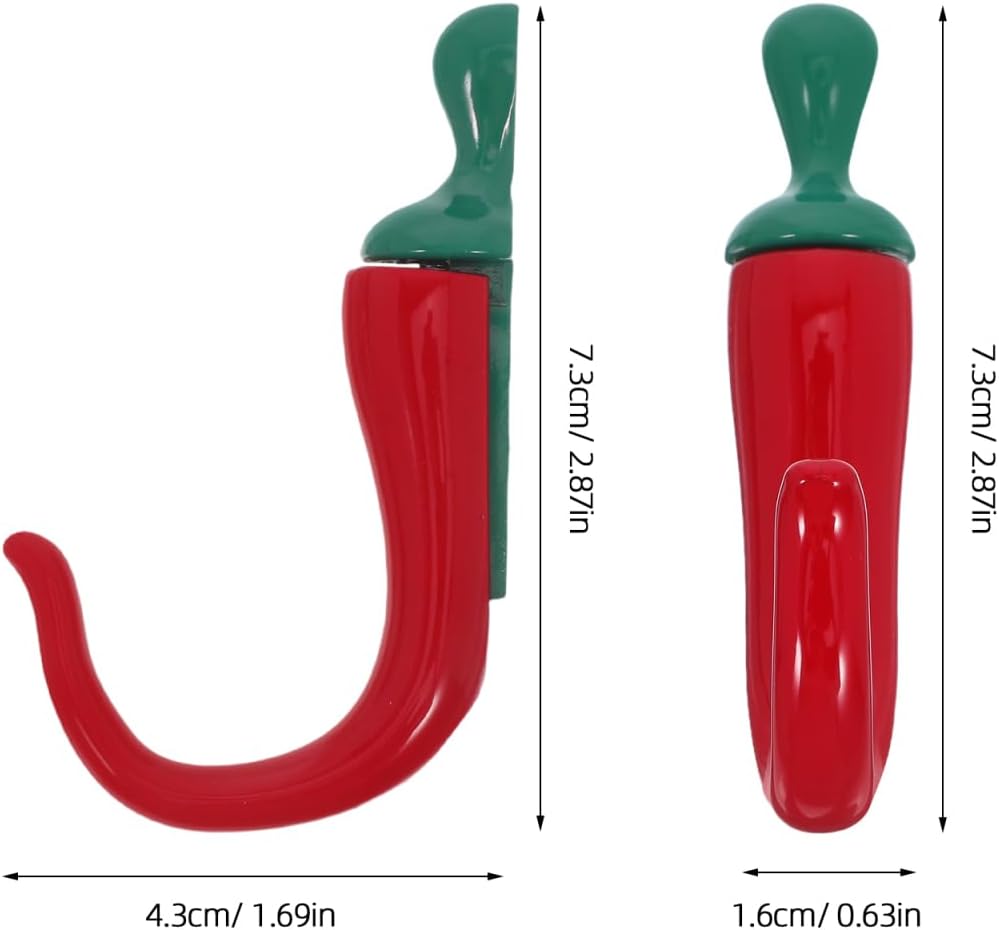 2Pcs Chili Pepper Coat Hooks - Decorative Zinc Alloy Wall Hooks for Kitchen Bathroom and Entryway - Heavy Duty Metal Wall Hangers for Hanging Aprons Hats and Clothes