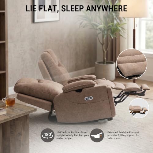 Image of Oversized Dual Motor Recliner Power Lift Chair for Elderly Big Tall, Zero-gravity Power Recliner Sofa, 350lbs Heavy Duty Seat with 4D Armrests, 180 Degree Full Lay-Flat Positioning, Phone Slot, Brown