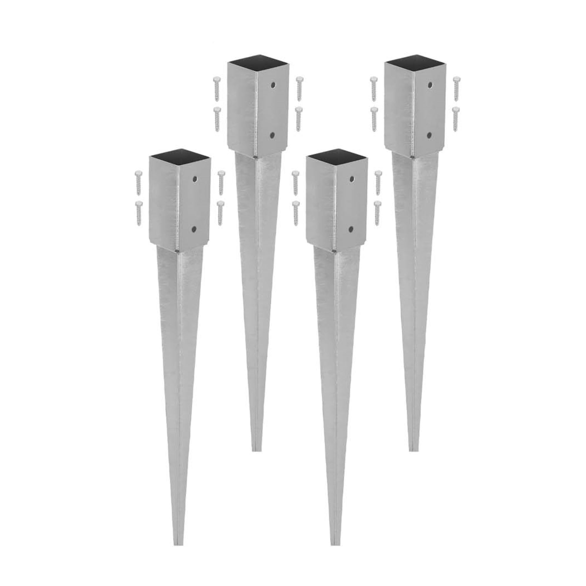 Kotarbau Silver Kotarbau® 4 Pcs Ground Anchor - Post Spike - Galvanised Steel - 60 Cm (23.62 In) - Ground Anchors Heavy Duty - 51 × 51 Mm (2.01 × 2.01 In) - Post Brackets - Weather Resistant