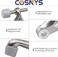 Vista 6 de Paquete de 2 topes de puerta con pasador de bisagra, ajustable y resistente de níquel cepillado de 2-3/8 x 15/16, práctico tapón de puerta
