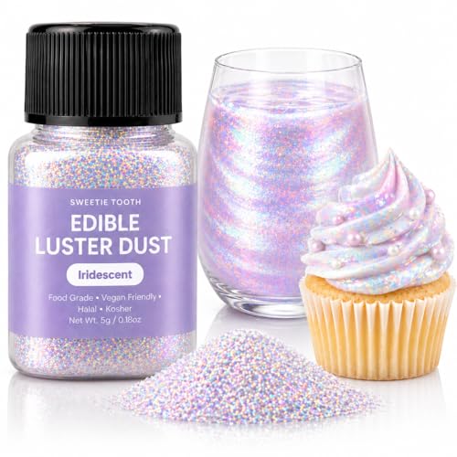 Sweetie Tooth Edible Luster Dust Glitter Powder Metallic Food Decorating Sprinkle Shimmer Brew Dust for Drinks Cocktails Cakes & Desserts Vegan Friendly (Iridescent 5g/0.18oz)