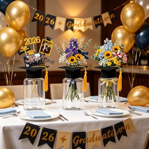 10 Pcs Class of 2026 Graduation Mason Jar Table Centerpiece with Graduation Cap Graduation Table Centerpieces for College High School Party Table Toppers Decor Supplies by Huaerle - Image 7