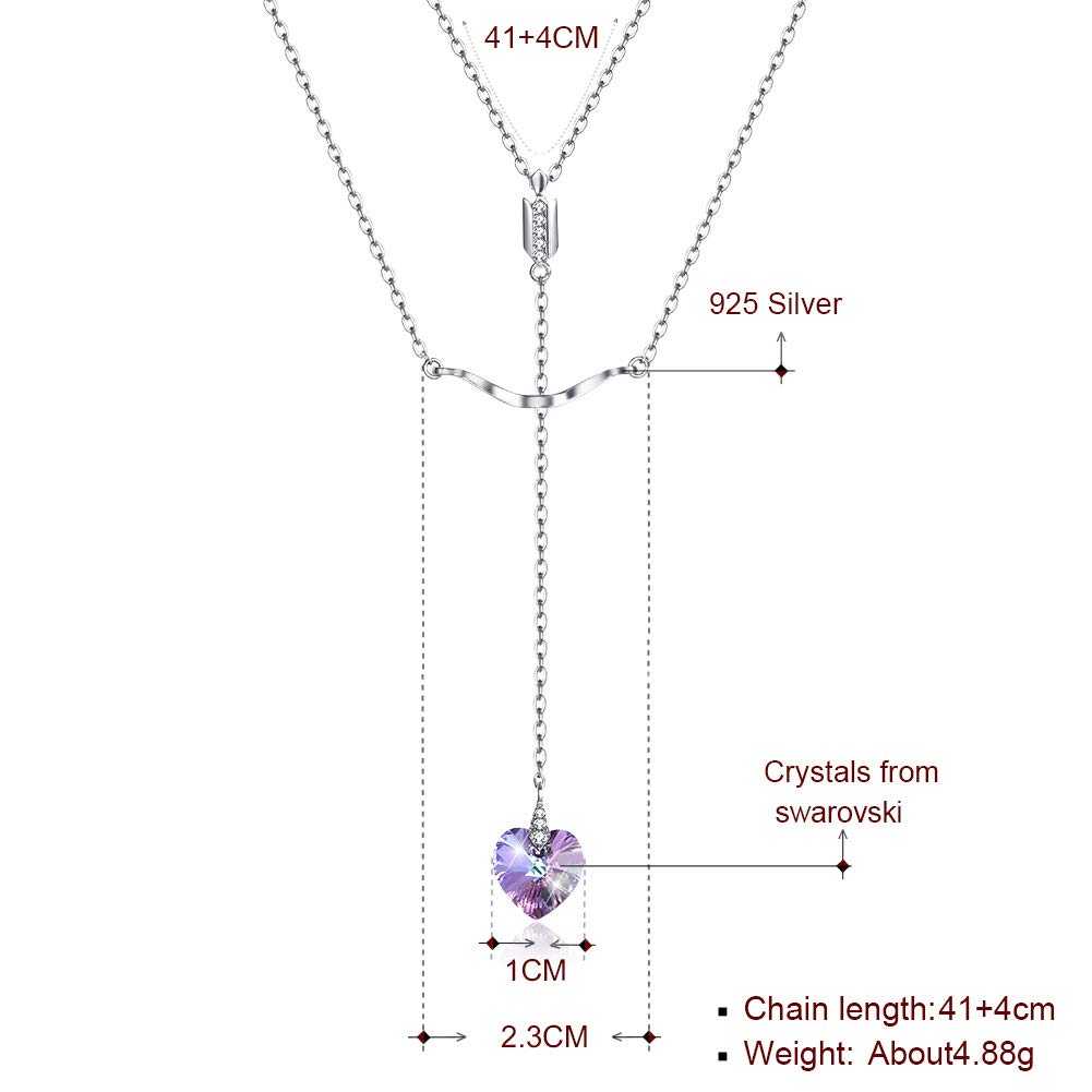 Kryształowy naszyjnik Sterling Silver 925 w kształcie serca ułożony naszyjnik damski