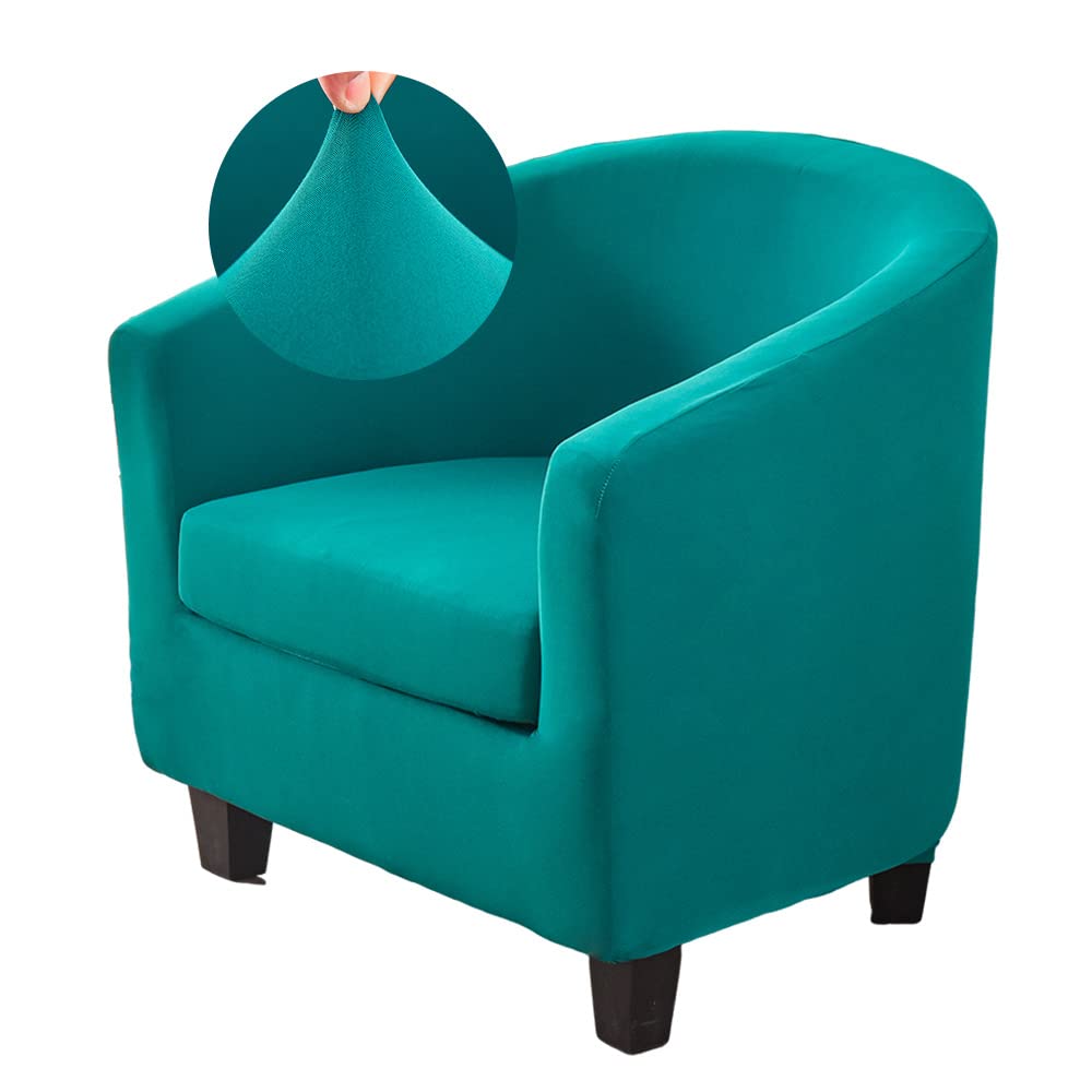 Highdi Tub Chair Cover 2 Piece Solid Color Armchair Slipcovers with Seat Cover High Stretch Removable Washable Bucket Chair Covers Furniture Protector for Club Bar Office Reception (Turquoise)