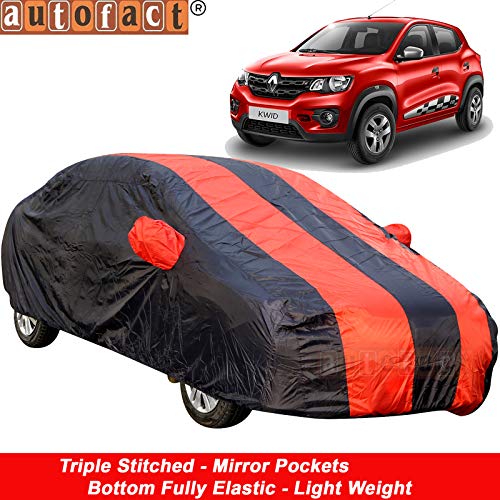Image of Autofact Car Body Cover for Renaults Kwid (Mirror Pocket, Premium Fabric, Triple Stiched, Fully Elastic, Red /Blue Color)
