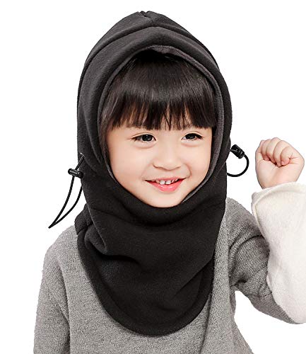 Kids Winter Windproof Cap,Children's Double Warm Balaclava Face Mask For Cold Weather,Neck Warmer,Adjustable Full Face Cover Hat For Boys Girls,Perfect For Skiing,Cycling(Black+Grey) #TOP8