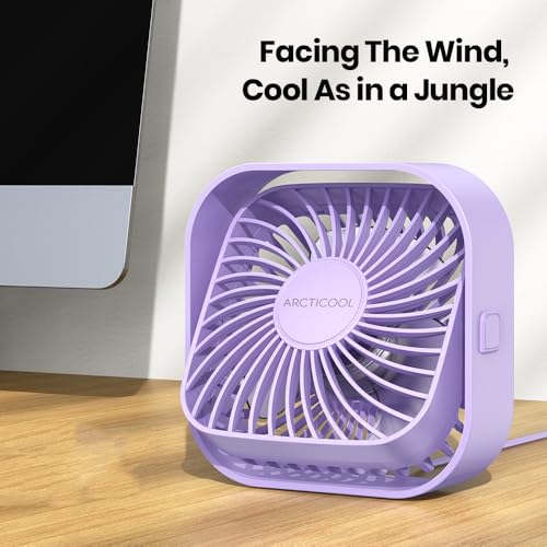 Image of ARCTICOOL Small Table Fan, 4 Inch Mini USB Desk Fan, Strong Airflow & Quiet, USB Powered Table Desktop, 3 Speeds Wind Small USB Fan for Desk, 360 Rotatable for Home Office (Purple)
