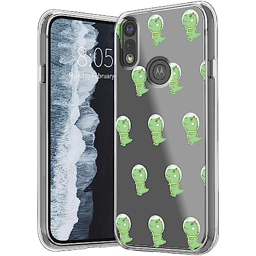 Sindgan Case for Moto E 2020 Shockproof 2in1 Hybrid Slim Clear Hard PC Back Cover + Soft TPU Dual Layer Protective Cases with Cartoons Dinosaur Design for Motorola Moto E