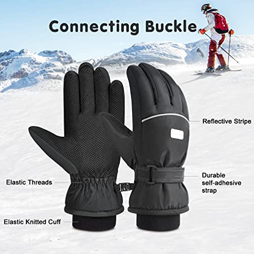 Kids Winter Gloves Snow Ski - Boys Girls Warm Waterproof Windproof Cold Weather Thermal Fleece Anti Slip Mittens With Grip For Skiing Snowboard Outdoor Sport Black Aged 6 - 8 Years #TOP2