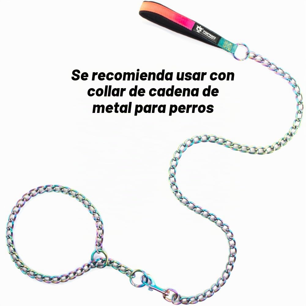 TSPRO Correa para Perros Cadena de Perro, Antimordeduras Cadena de Acero Inoxidable, Correa de Entrenamiento con Mango Suave, para Perros de Tamaño Mediano y Grande (4MM, Brillante)